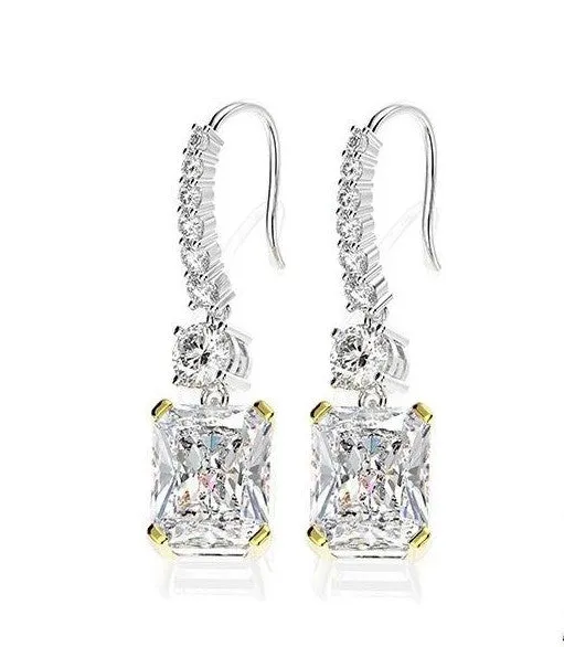 Rectangle Zircon Silver Hook Earrings