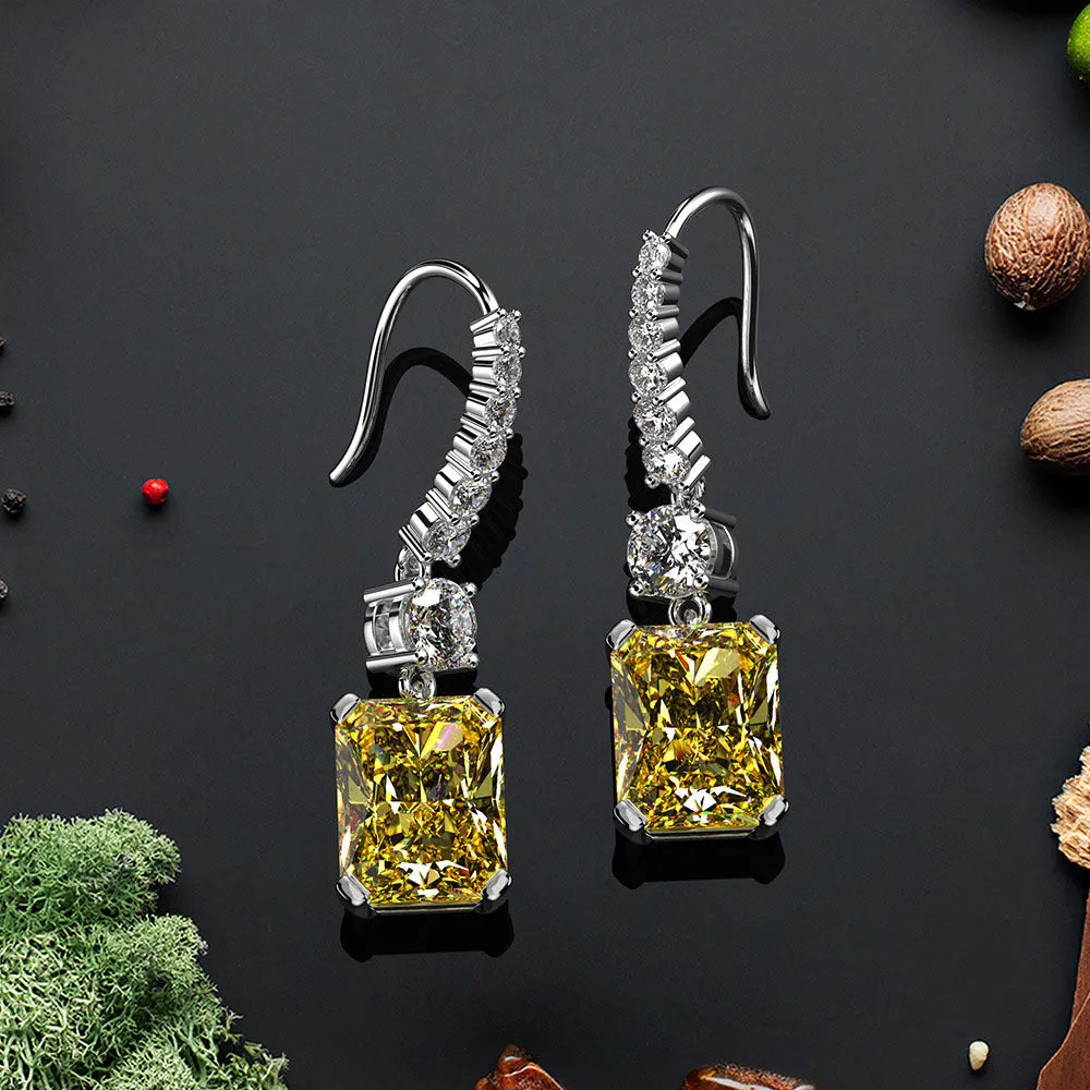 Rectangle Zircon Silver Hook Earrings