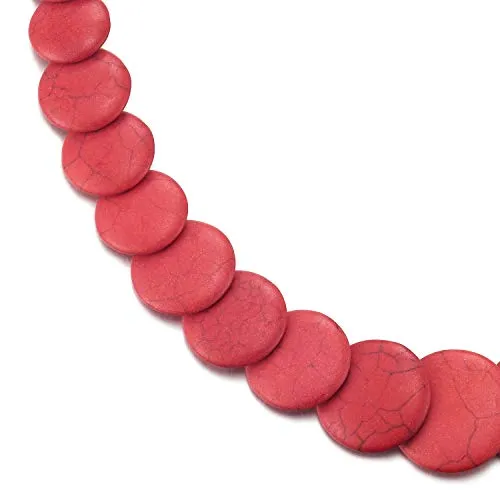 Red Circle Disc Gem Stone Beads Chain Choker Collar Statement Necklace, Party Event Dress Banquet