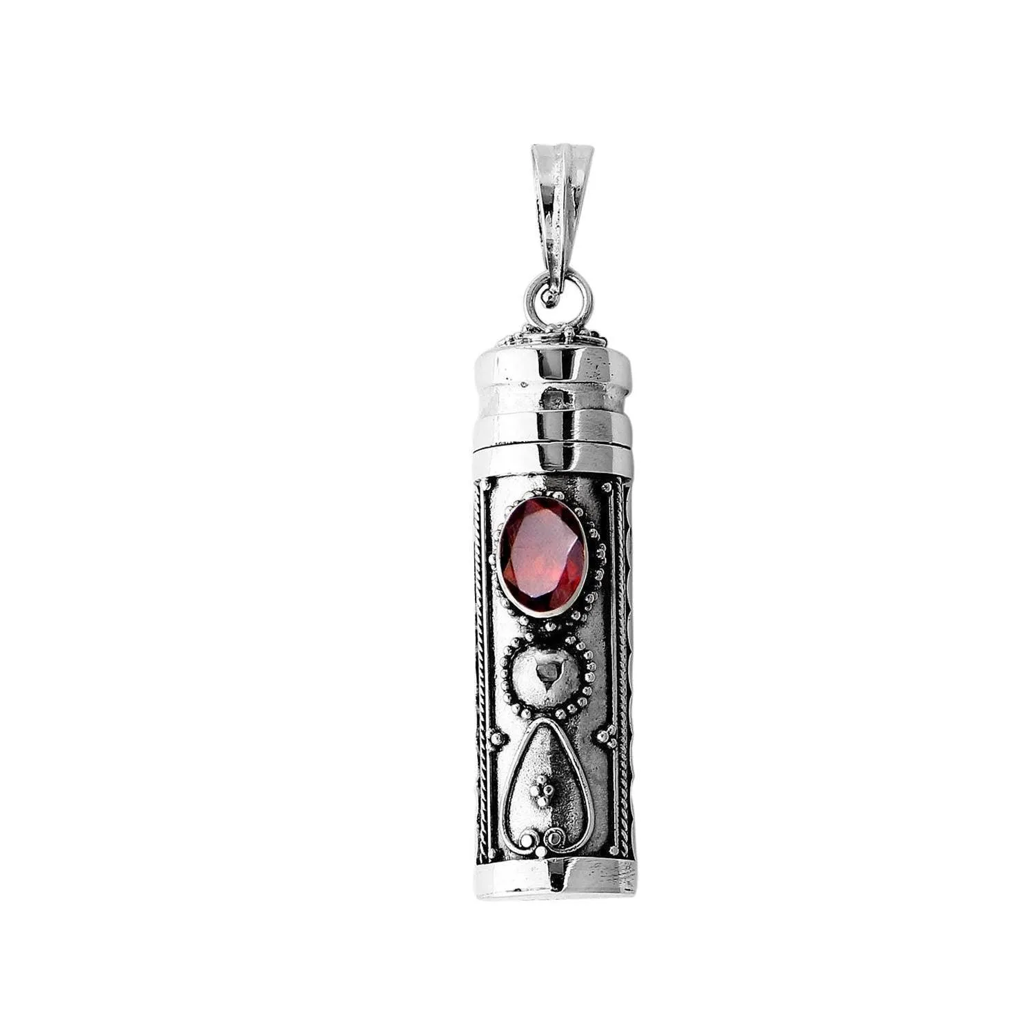 Red Garnet Prayer Box  - Pill Box  Perfume Pendant - Ashes Locket Pendant -925 Sterling Silver  -