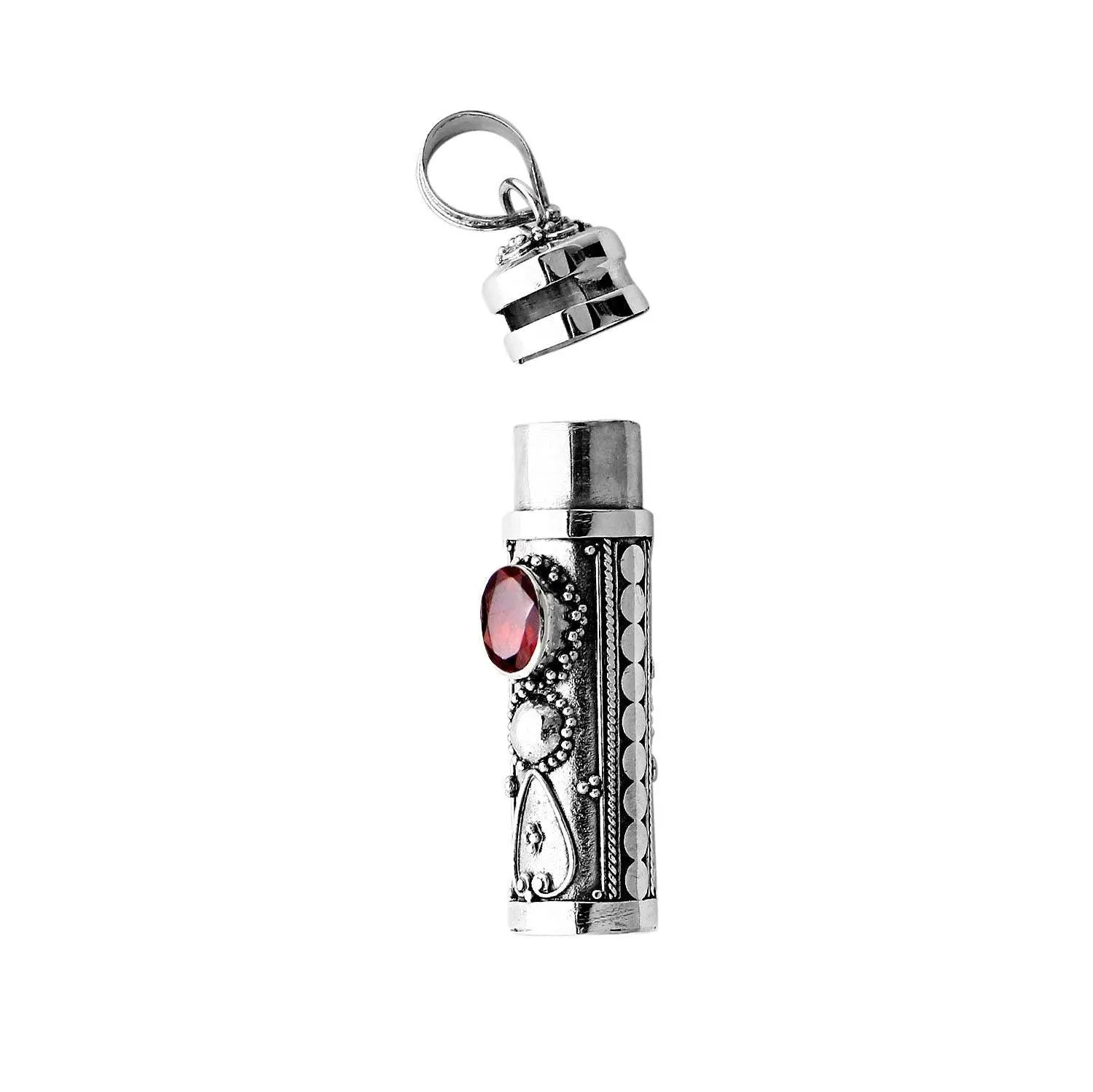 Red Garnet Prayer Box  - Pill Box  Perfume Pendant - Ashes Locket Pendant -925 Sterling Silver  -