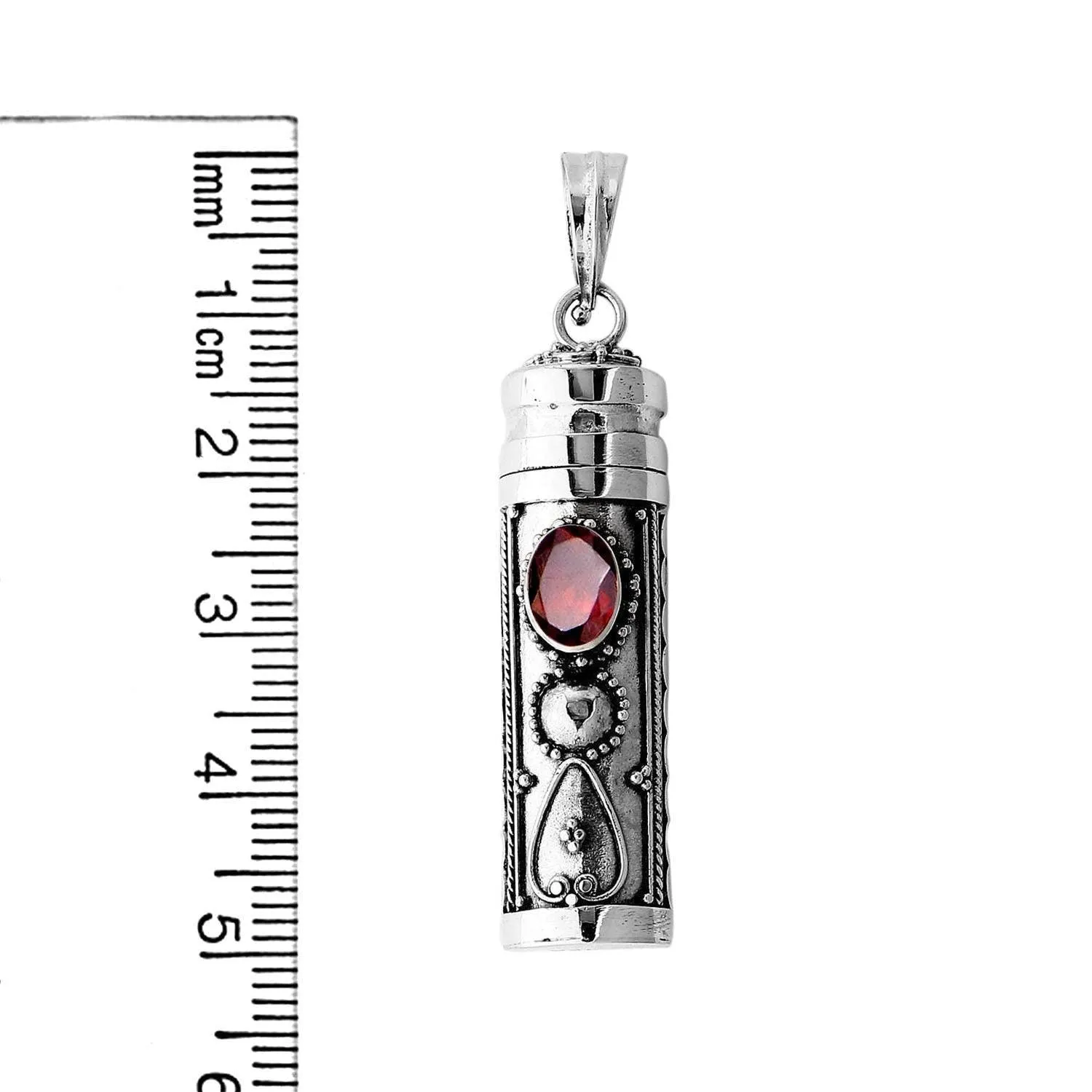 Red Garnet Prayer Box  - Pill Box  Perfume Pendant - Ashes Locket Pendant -925 Sterling Silver  -