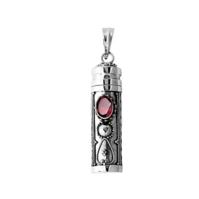 Red Garnet Prayer Box  - Pill Box  Perfume Pendant - Ashes Locket Pendant -925 Sterling Silver  -