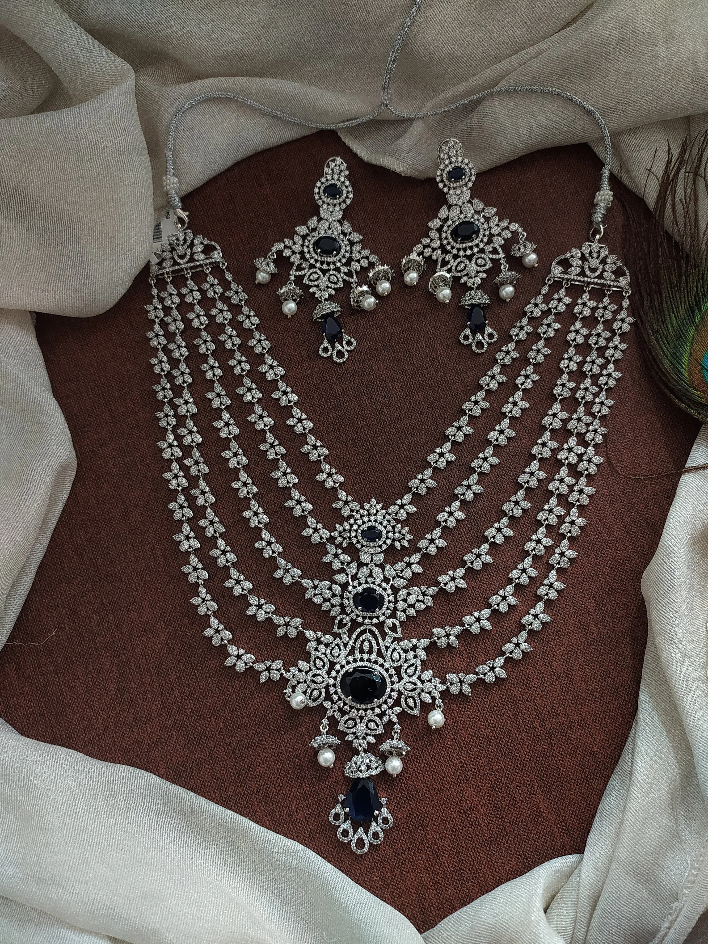 Redefined Silver-Plated Five Lines Zircon Long Set