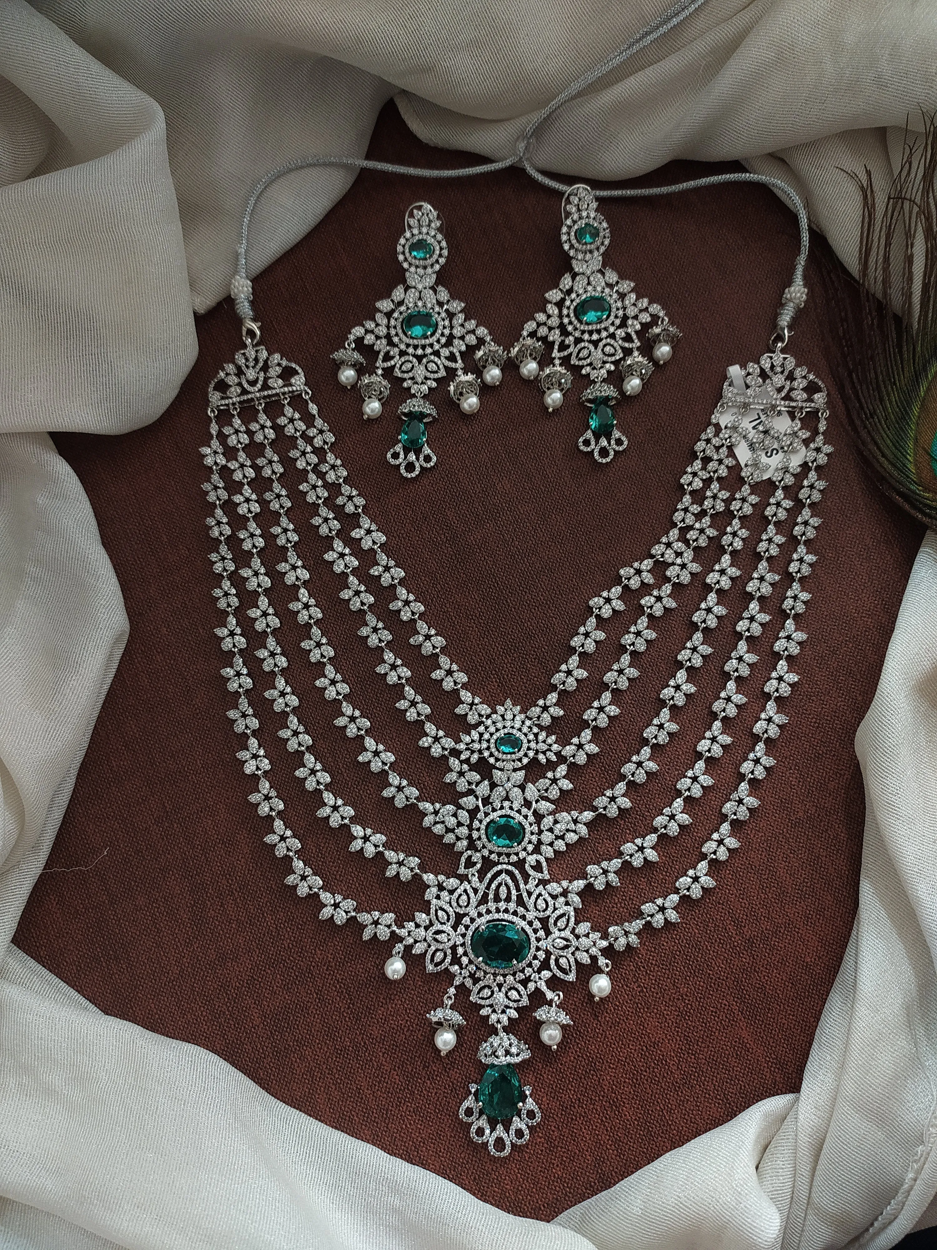 Redefined Silver-Plated Five Lines Zircon Long Set