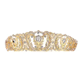 Retro Chic Vintage Gold Wedding Tiara with Pave Crystals