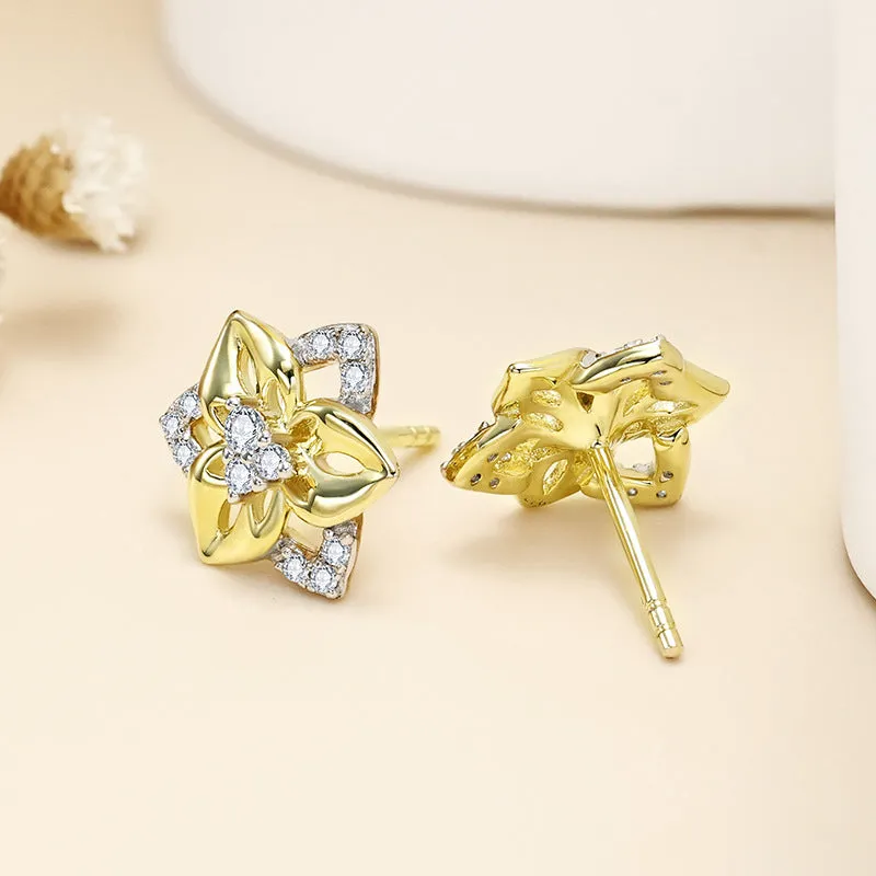 Retro Clover Zircon Triangle Silver Studs Earrings for Women