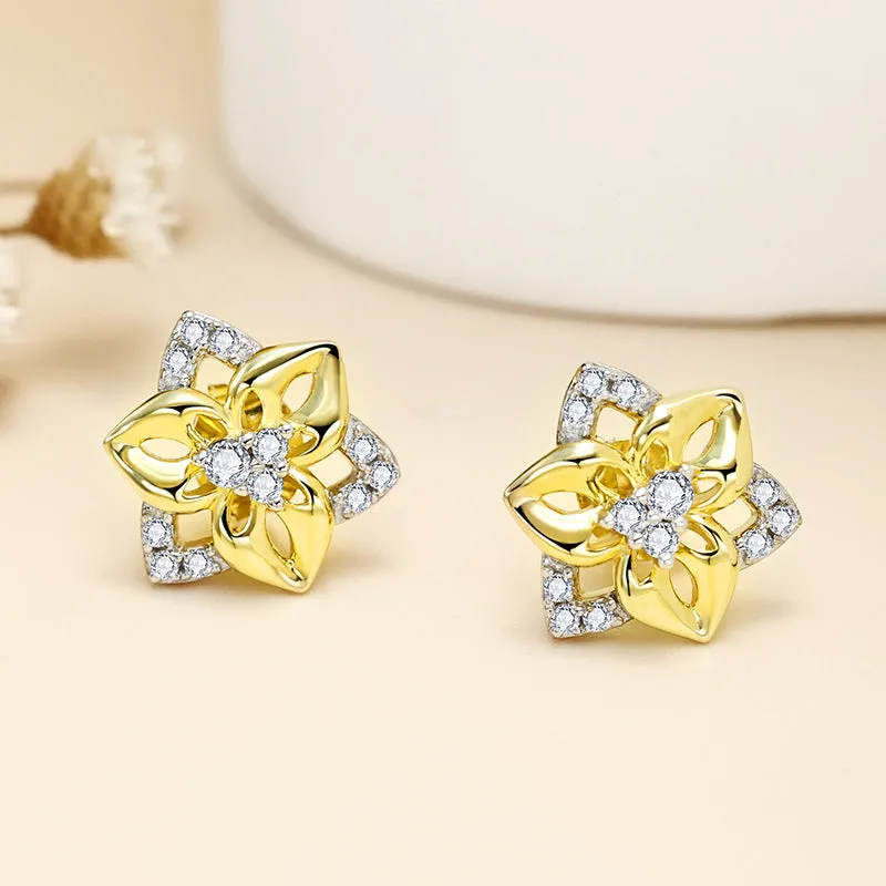 Retro Clover Zircon Triangle Silver Studs Earrings for Women