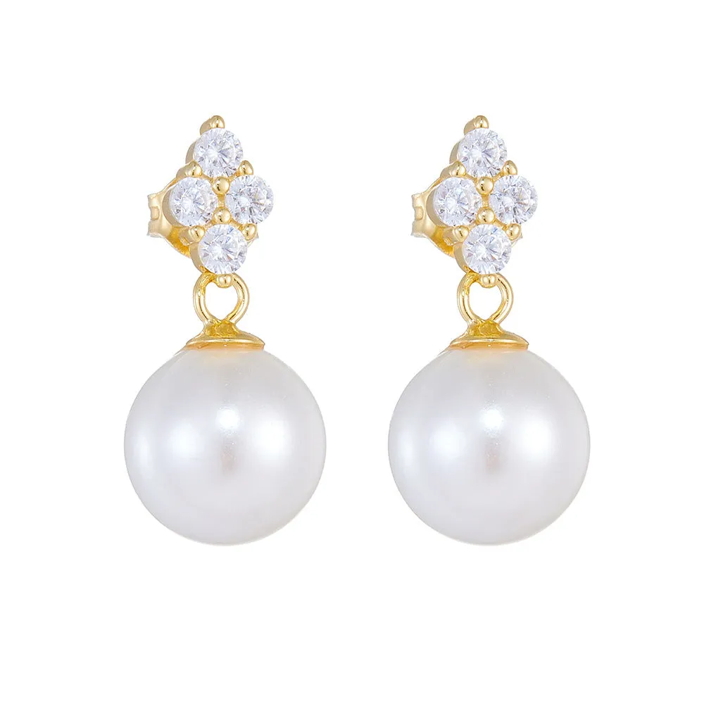 Rhombic Stud 10mm Pearl Dangle Earrings