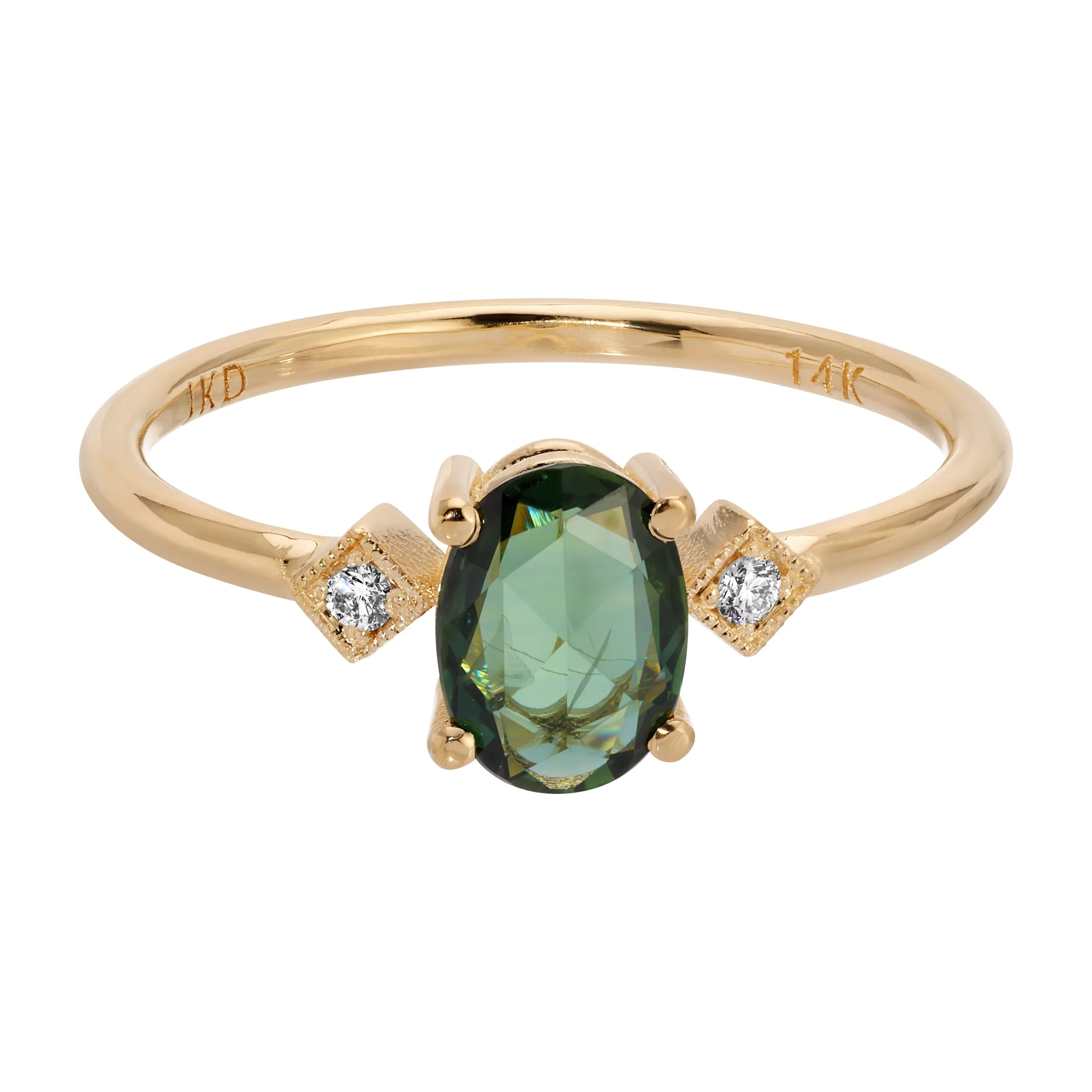 Rose Cut Oval Green Sapphire Square Deco Ring (ready to ship option)*