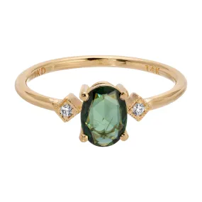 Rose Cut Oval Green Sapphire Square Deco Ring (ready to ship option)*