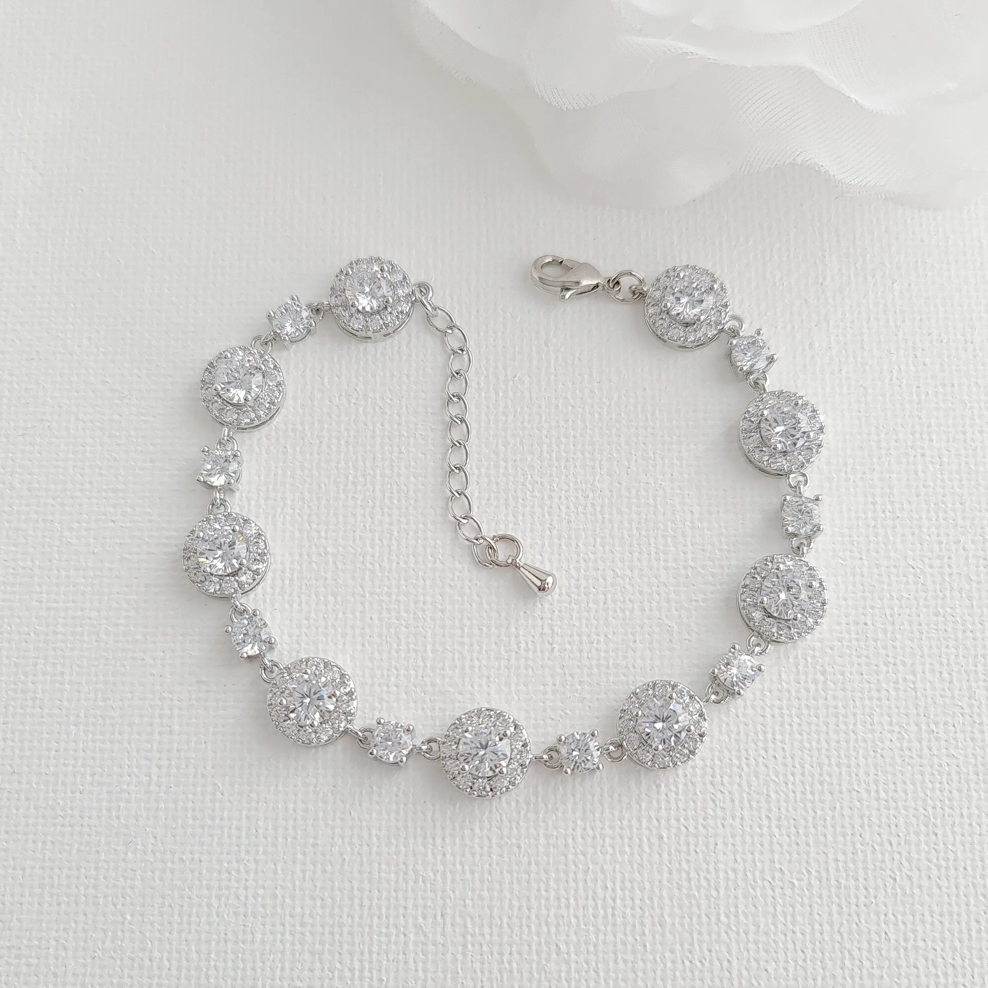Round Crystal Earrings and Bracelet Set in Gold for Brides-Reagan