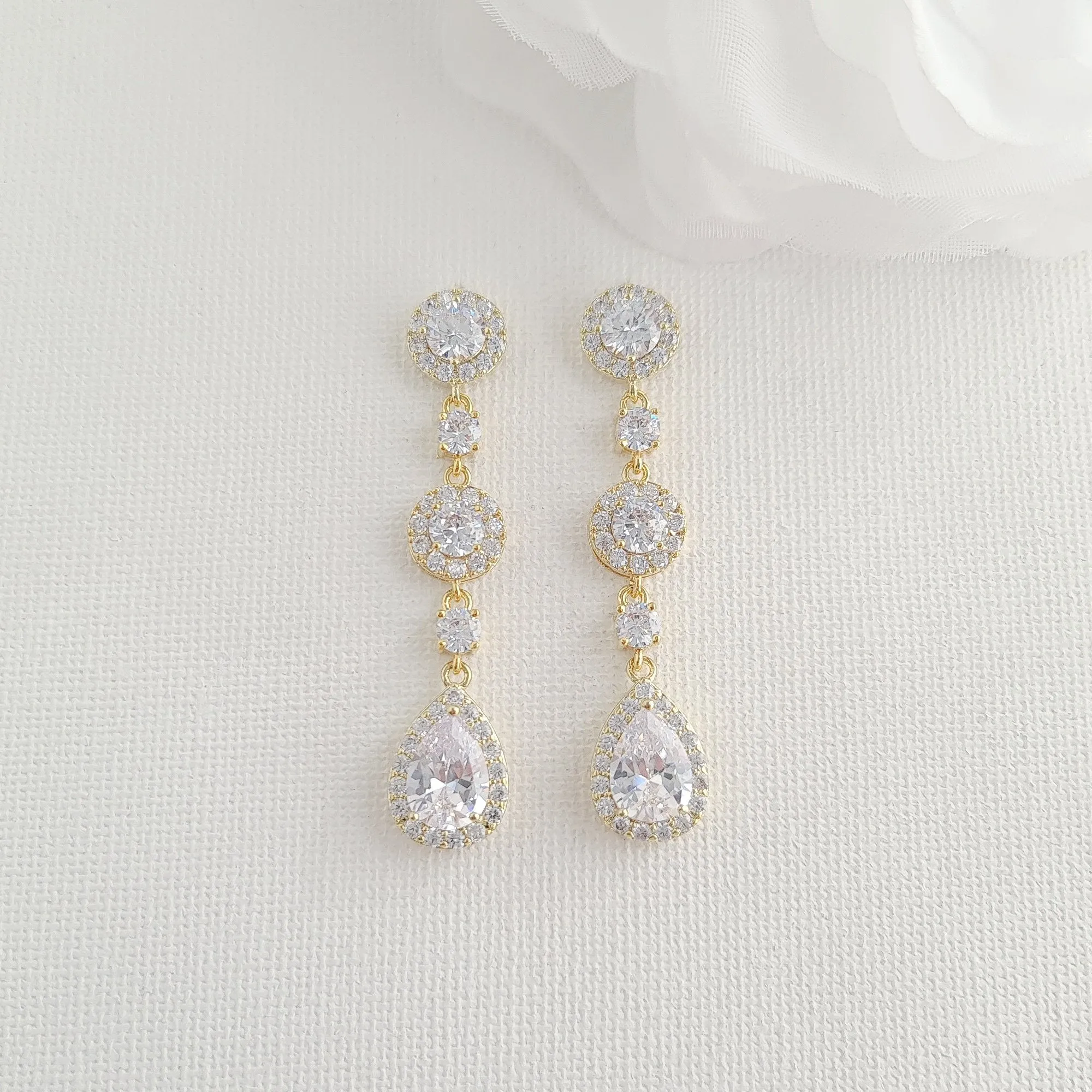 Round Crystal Earrings and Bracelet Set in Gold for Brides-Reagan