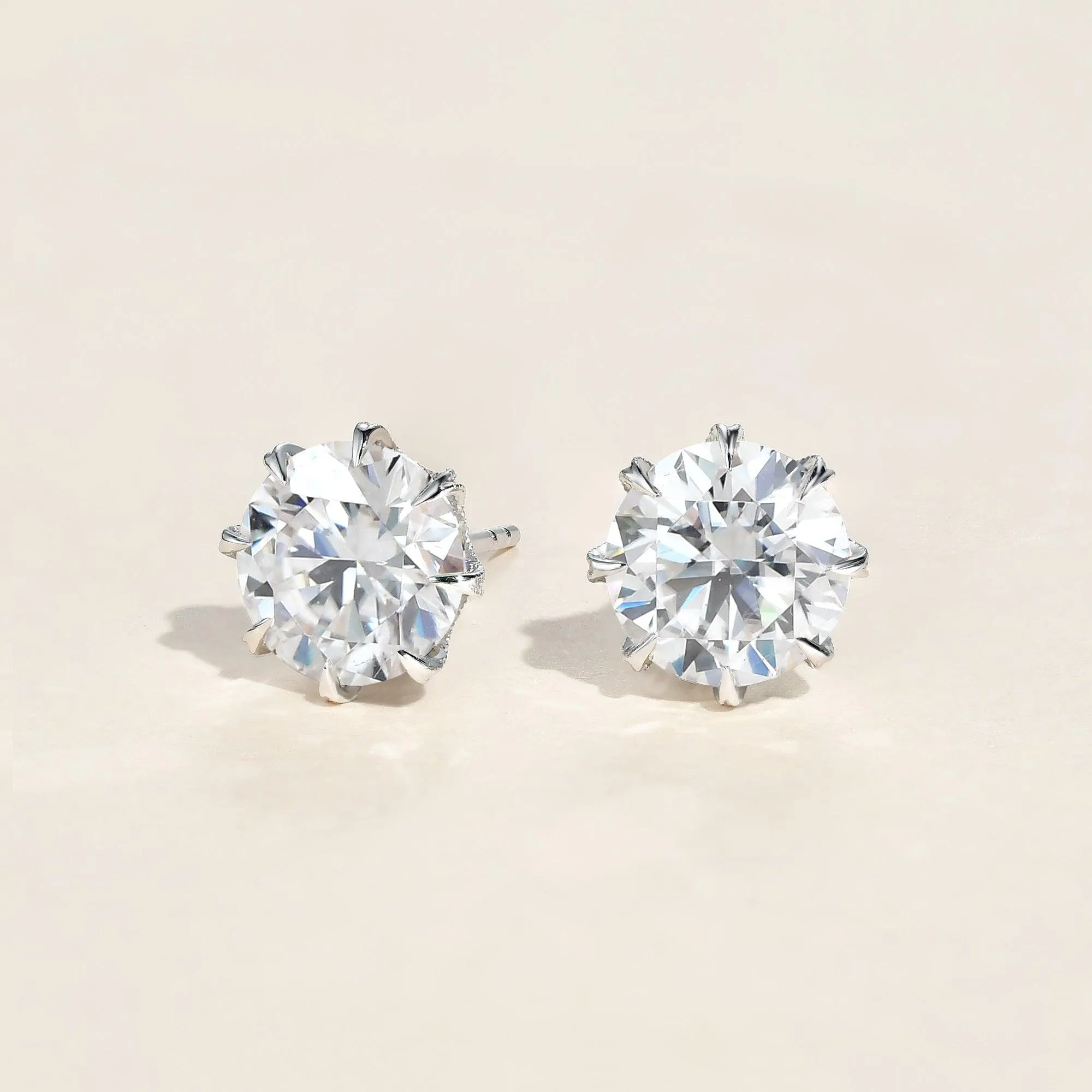 Round Cut Classic 8-prong Solitaire Gold Studs Set 2pcs