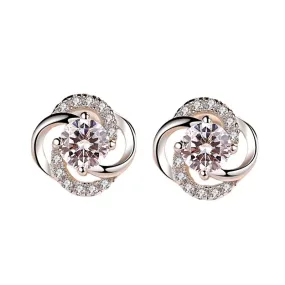Round Zircon Clover Silver Studs Earrings for Women