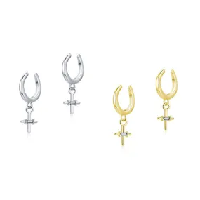 S925 Pure Silver Cross Ear Clips for Non-Pierced Ears
