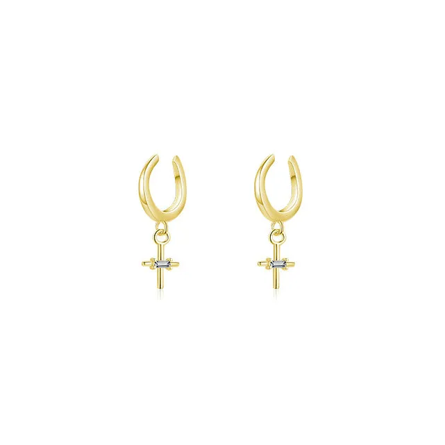 S925 Pure Silver Cross Ear Clips for Non-Pierced Ears