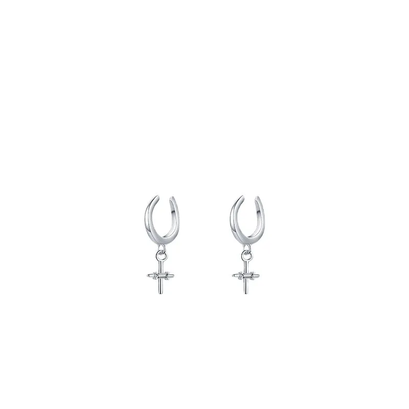 S925 Pure Silver Cross Ear Clips for Non-Pierced Ears