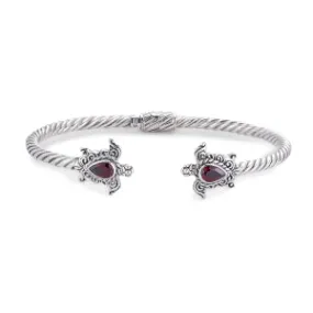 Samuel B. Sterling Silver Garnet and Turtle Hinged Cable Bangle (98683)