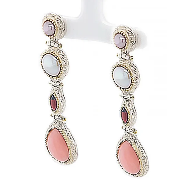 SED 111 - Mexican Opal & Pearl & Garnet Silver Earrings