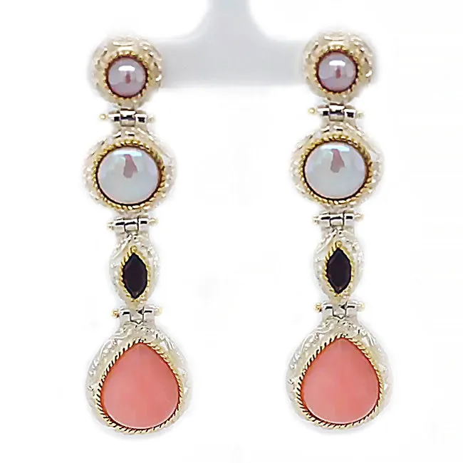 SED 111 - Mexican Opal & Pearl & Garnet Silver Earrings