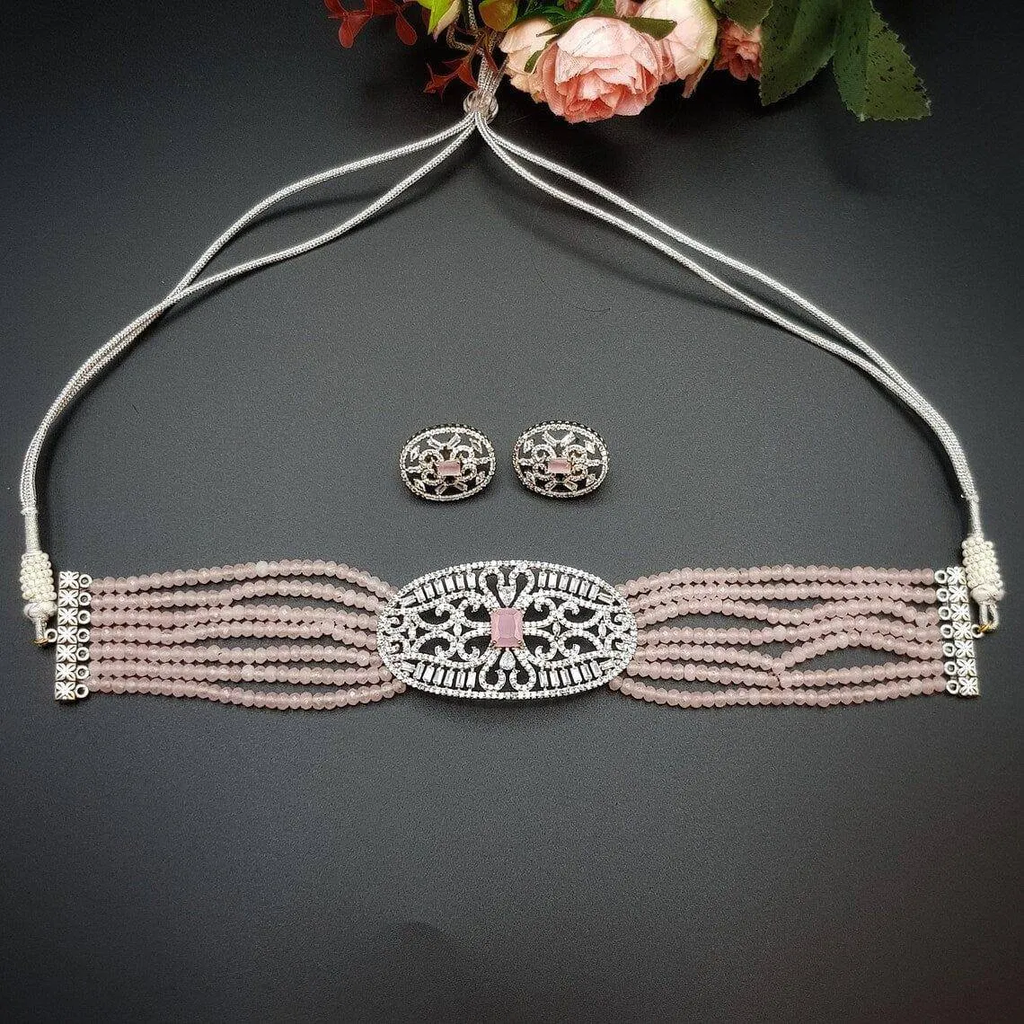 Selma Silver Pink CZ Choker Set