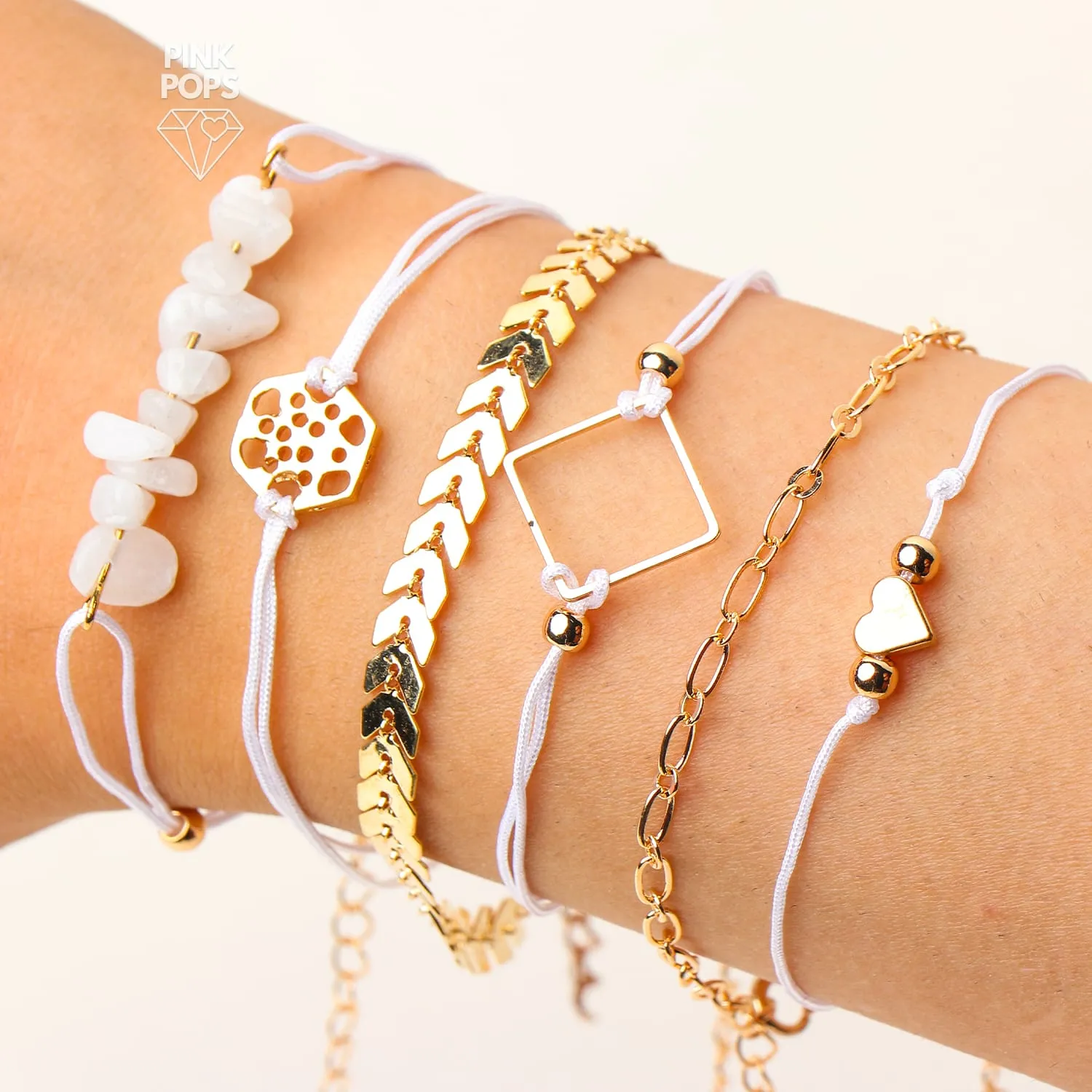 Set of 6 Golden Leaves Bracelet