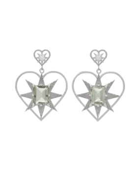 Shining Heart Earrings | Sterling Silver | White Zircon & Green Amethyst
