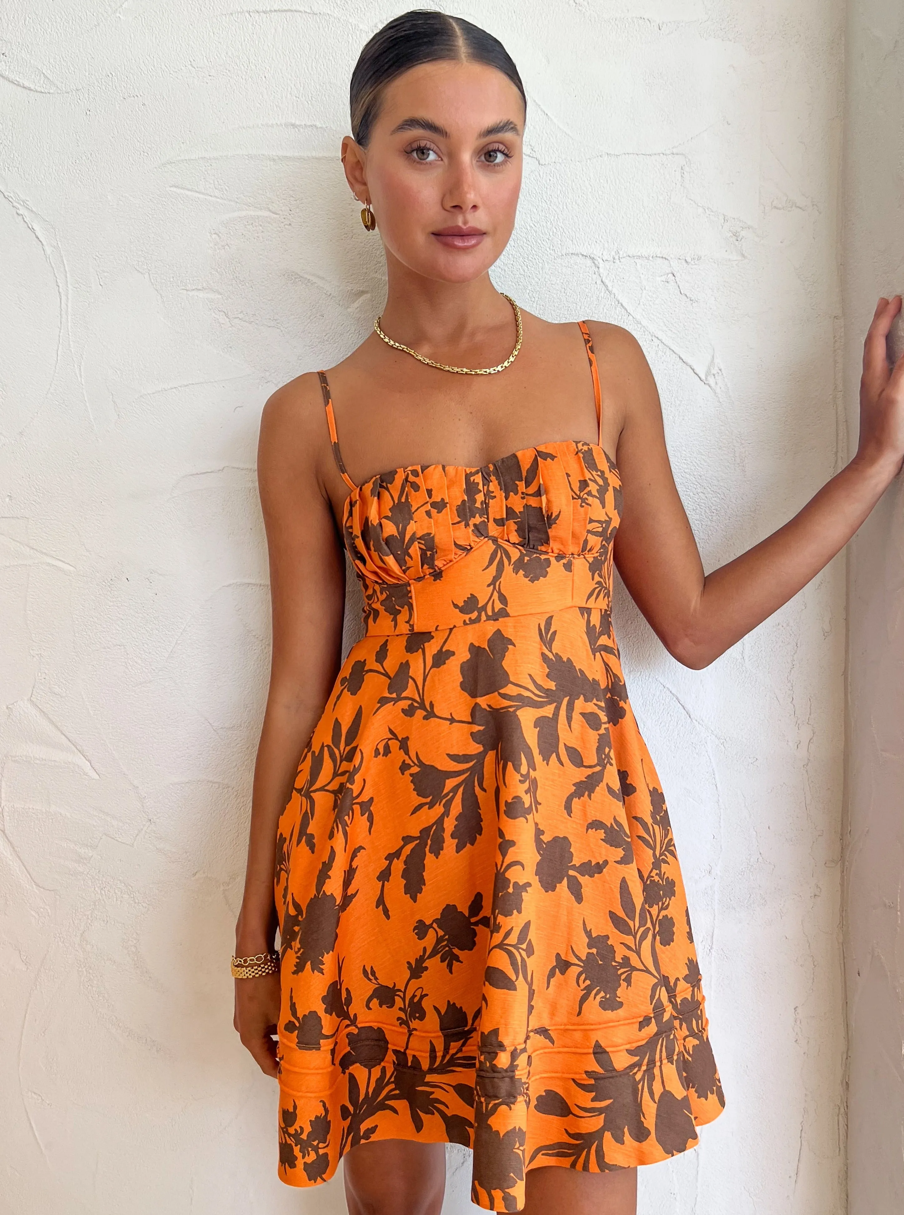 Shona Joy Uli Corded Circle Mini Dress in Papaya/Cacao