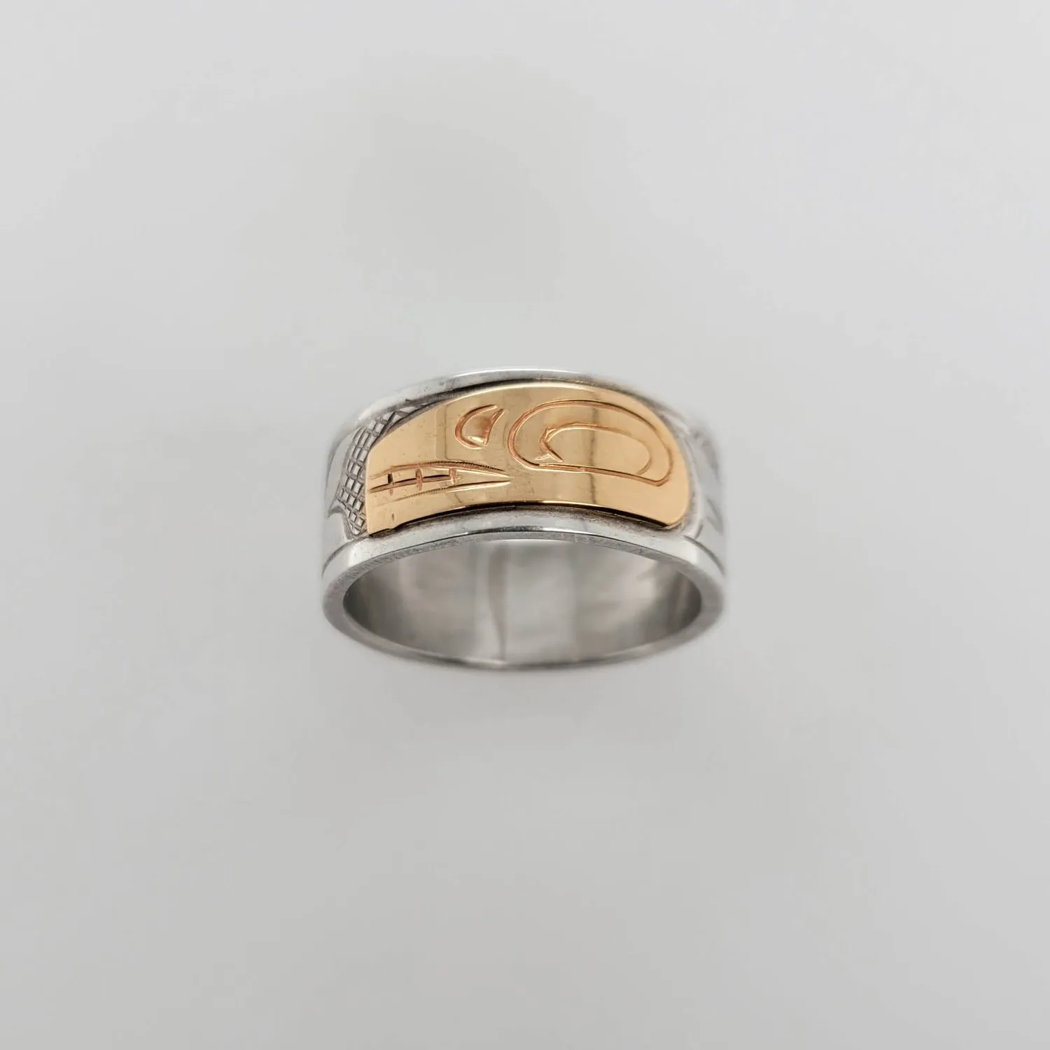 Silver 3/8" Band with Gold Orca or Killer Whale