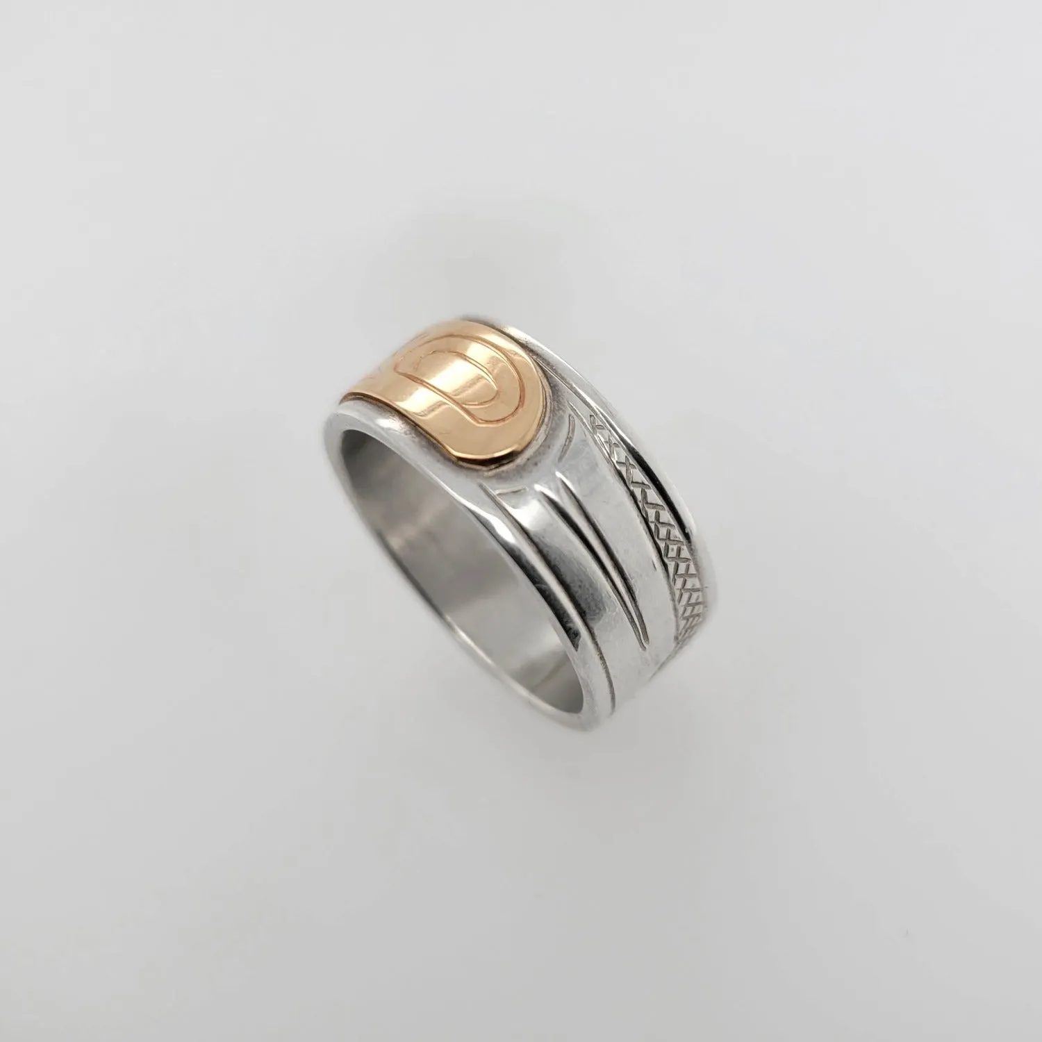 Silver 3/8" Band with Gold Orca or Killer Whale