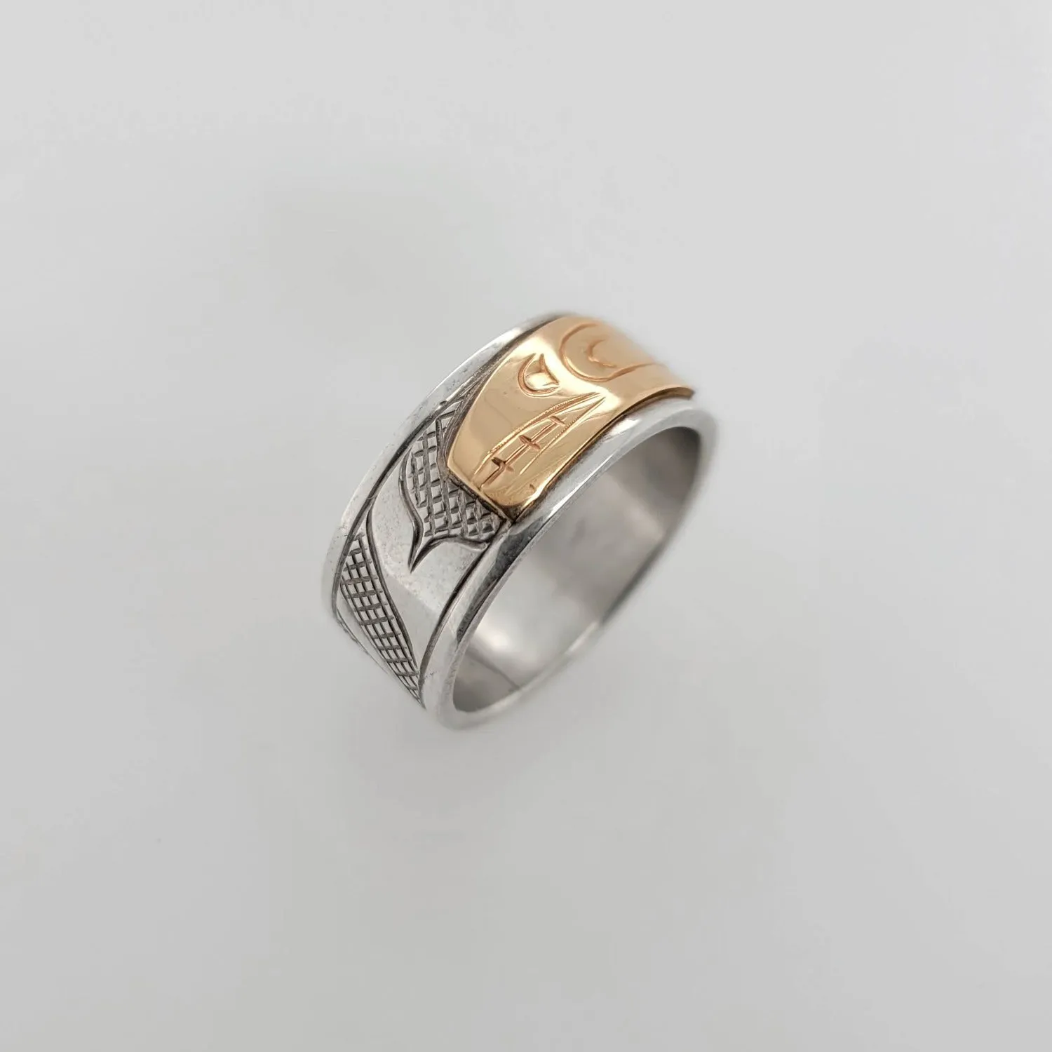 Silver 3/8" Band with Gold Orca or Killer Whale