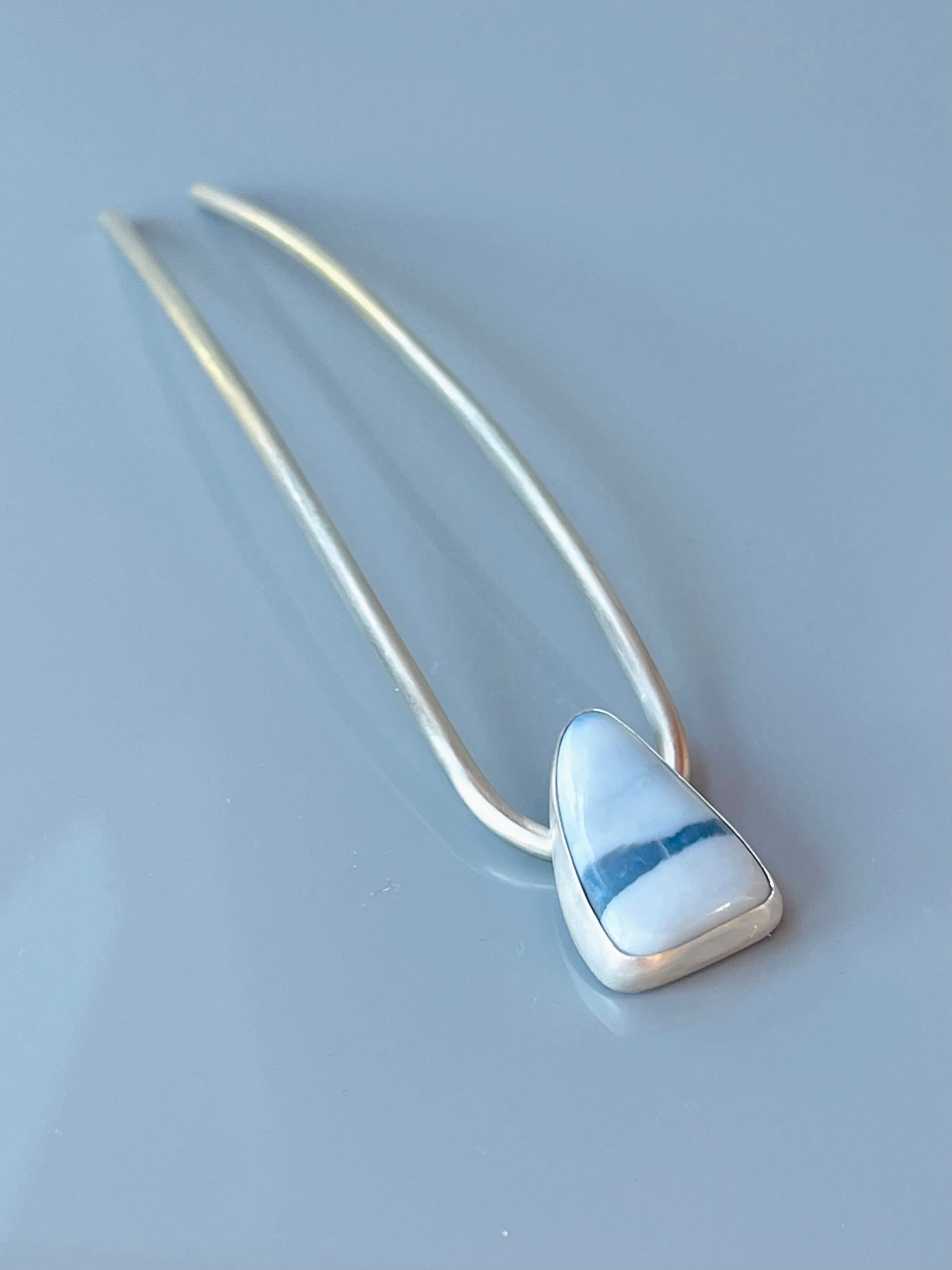 Silver Hair Pin, Blue Opal Sterling Silver Hair Pin OOAK unique hair pin, modern metal hair pin