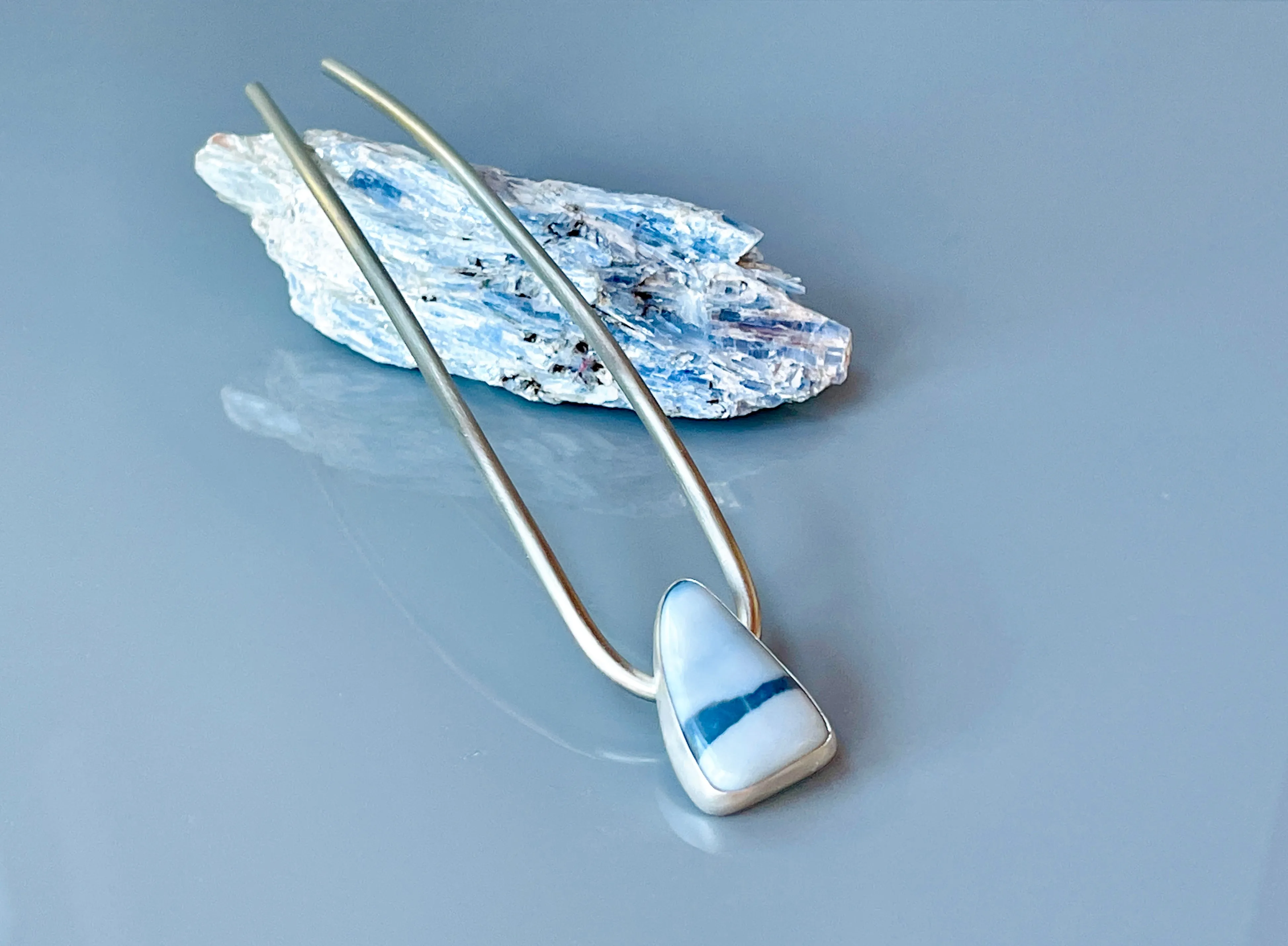 Silver Hair Pin, Blue Opal Sterling Silver Hair Pin OOAK unique hair pin, modern metal hair pin