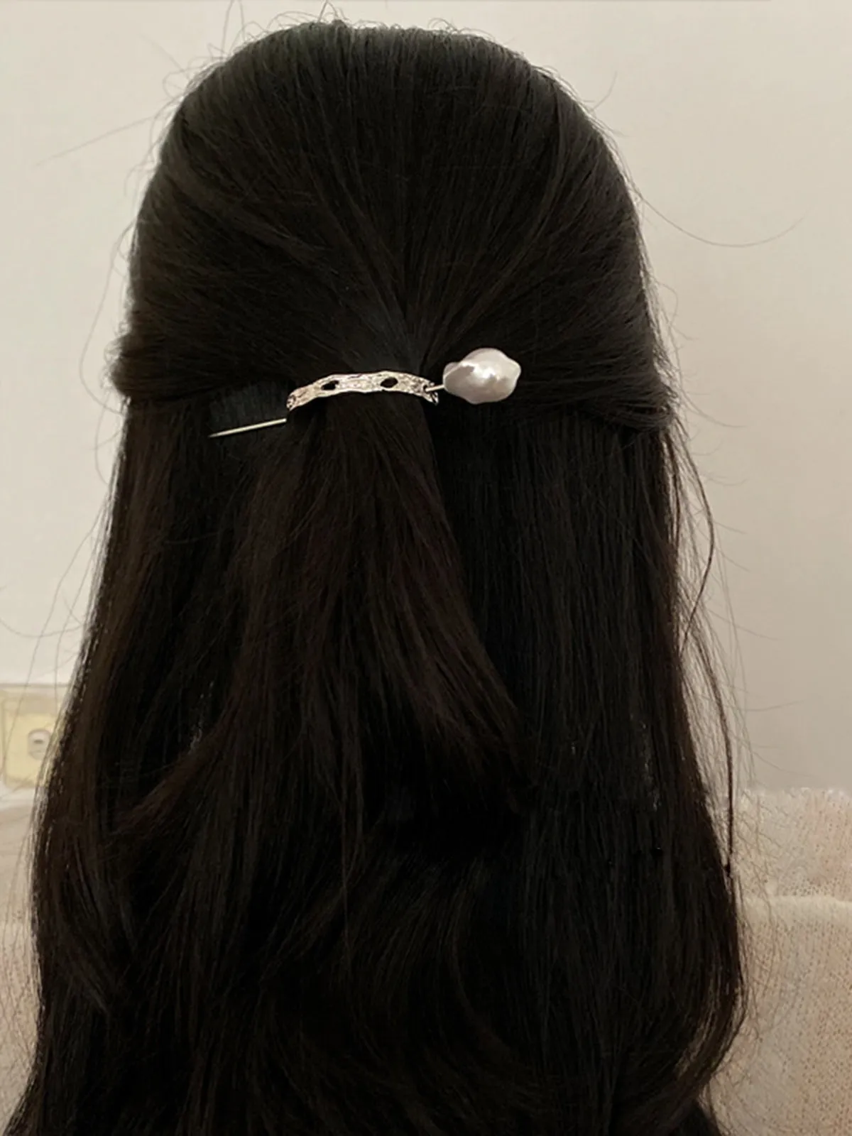 Silver Irregular Shaped Pearl Hairpin
