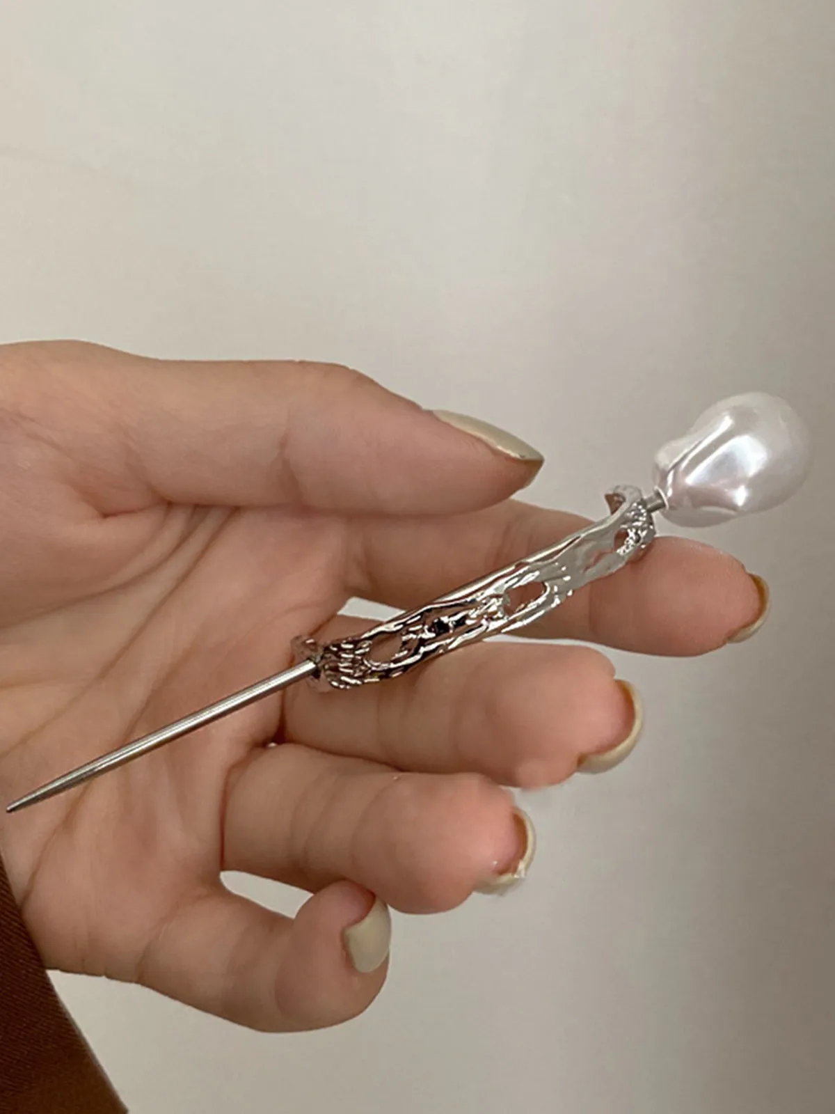Silver Irregular Shaped Pearl Hairpin