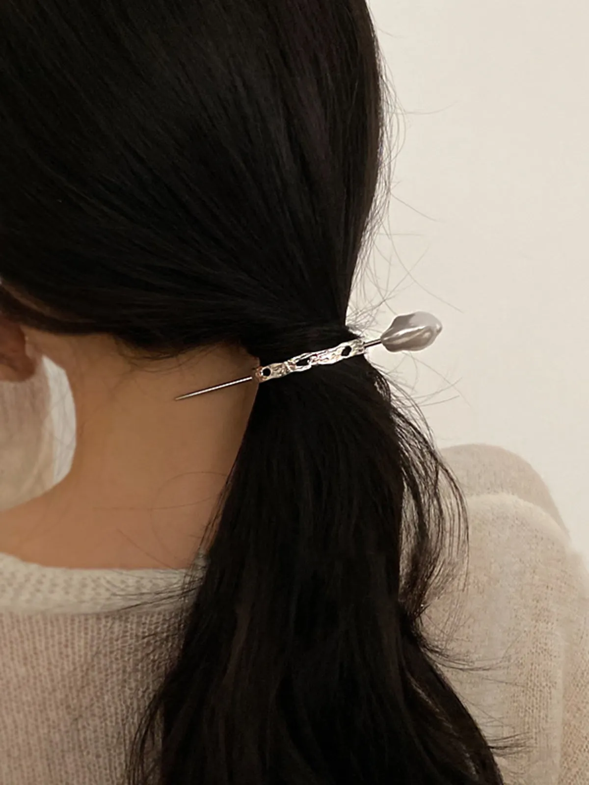Silver Irregular Shaped Pearl Hairpin