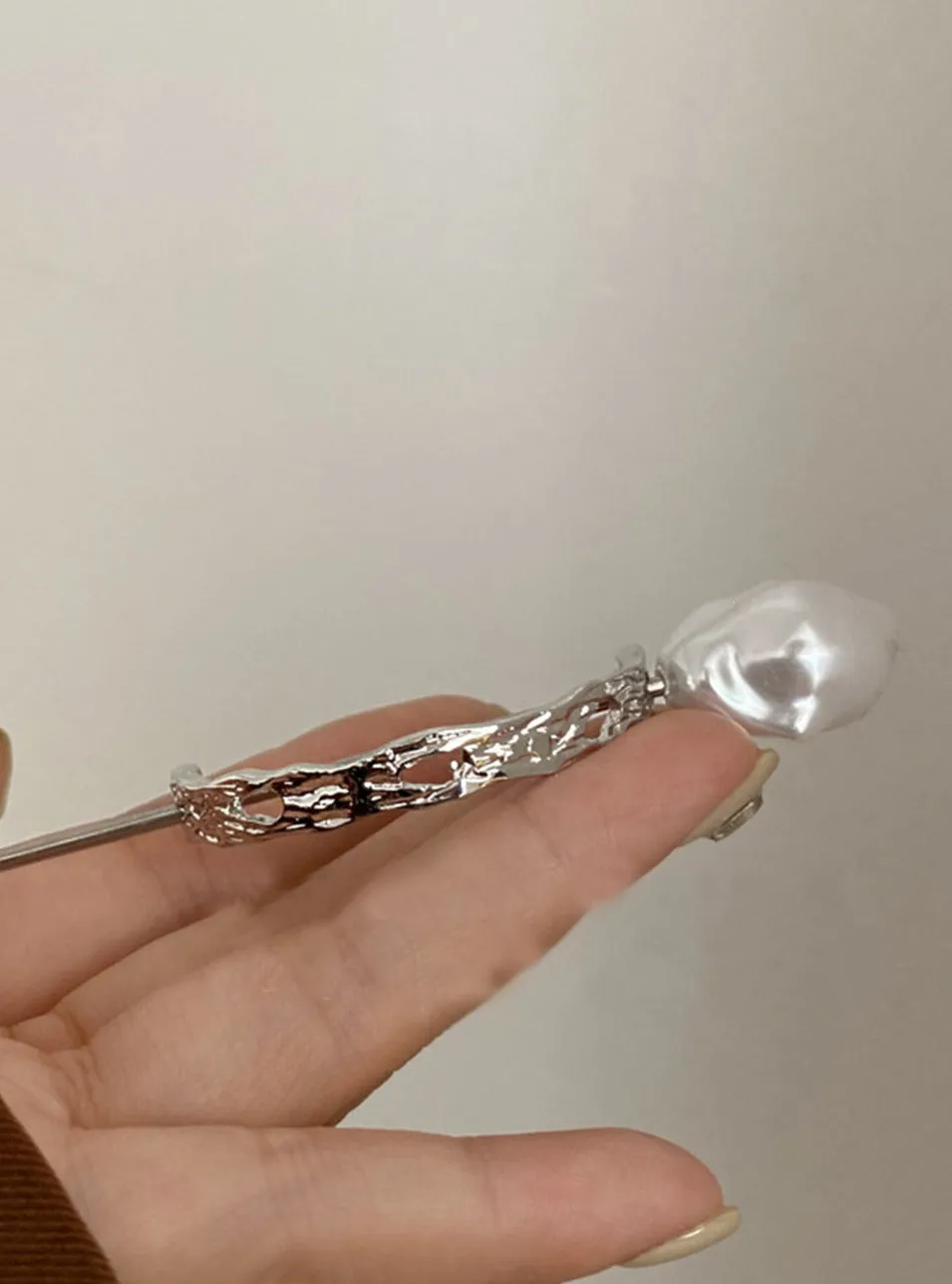 Silver Irregular Shaped Pearl Hairpin