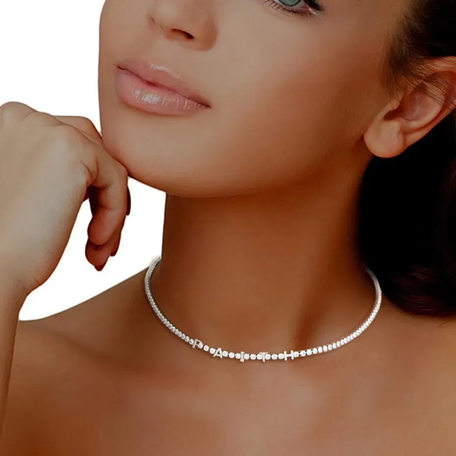 Silver Plated CZ Tennis Choker Necklace Faith Letters