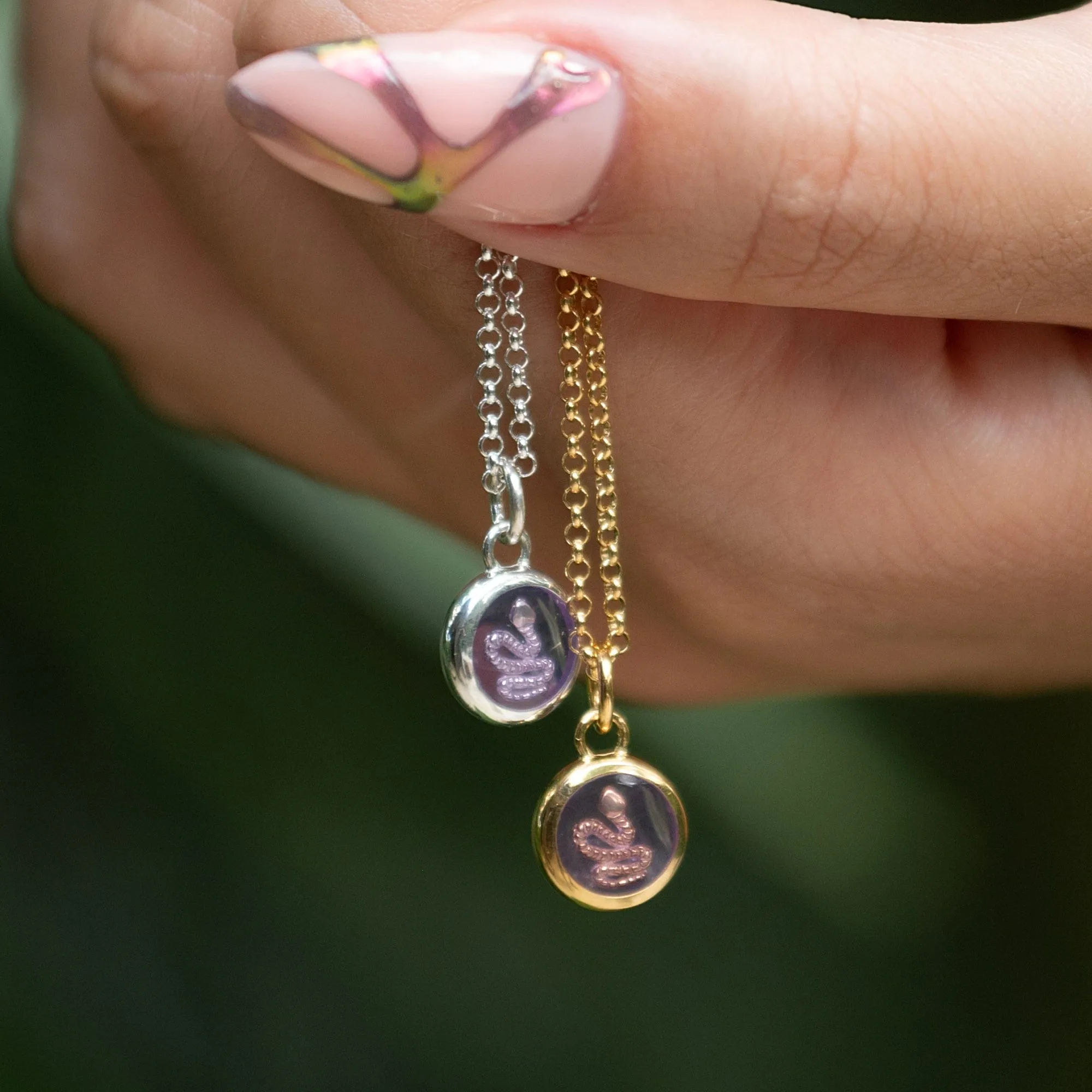 Silver Purple Snake Resin Capture Charm