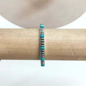 Silver Tone Oval Engraved Bracelet with Oval Faux Turquoise Stones
