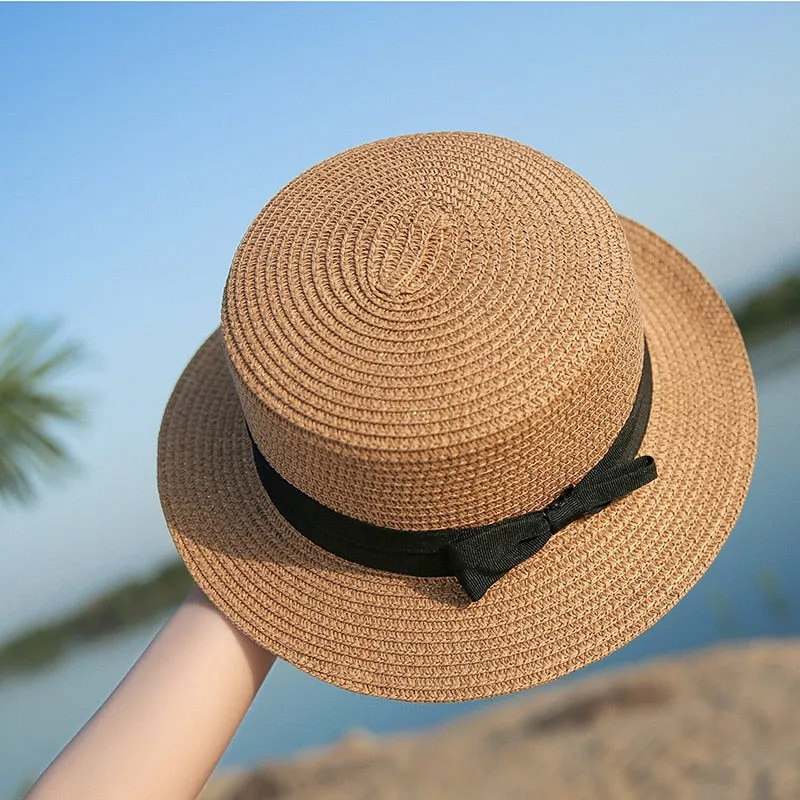 Simple Summer Beach Hat Female | Casual Women Flat hat | Brim Bowknot Straw Cap | Sun Hat