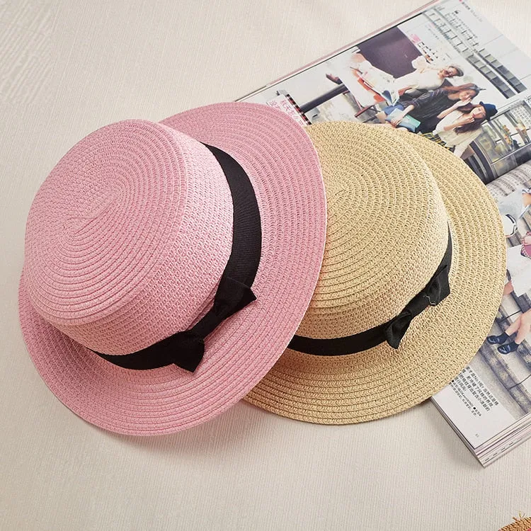 Simple Summer Beach Hat Female | Casual Women Flat hat | Brim Bowknot Straw Cap | Sun Hat