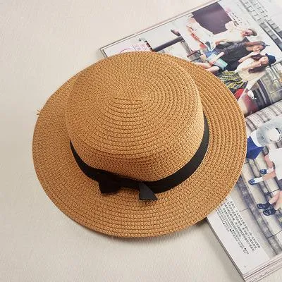 Simple Summer Beach Hat Female | Casual Women Flat hat | Brim Bowknot Straw Cap | Sun Hat