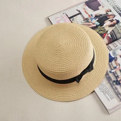 Simple Summer Beach Hat Female | Casual Women Flat hat | Brim Bowknot Straw Cap | Sun Hat
