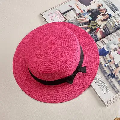 Simple Summer Beach Hat Female | Casual Women Flat hat | Brim Bowknot Straw Cap | Sun Hat