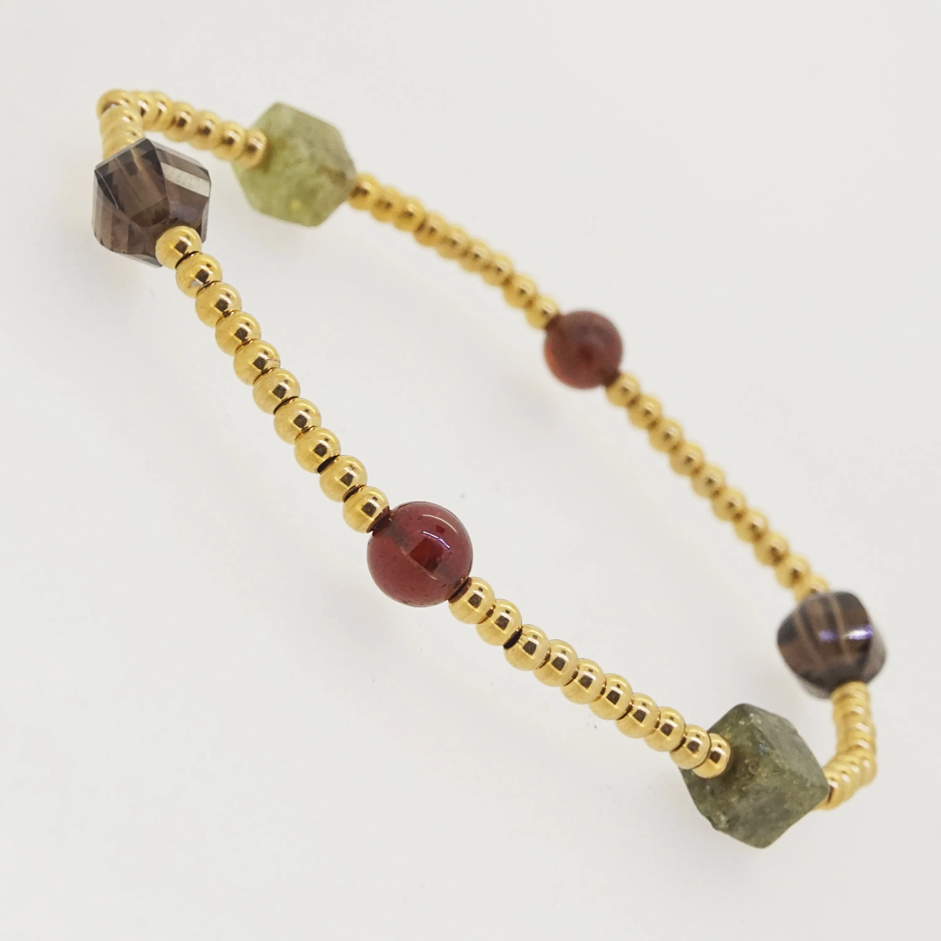 Smoky Quartz, African Green Garnet, and Hessonite Garnet