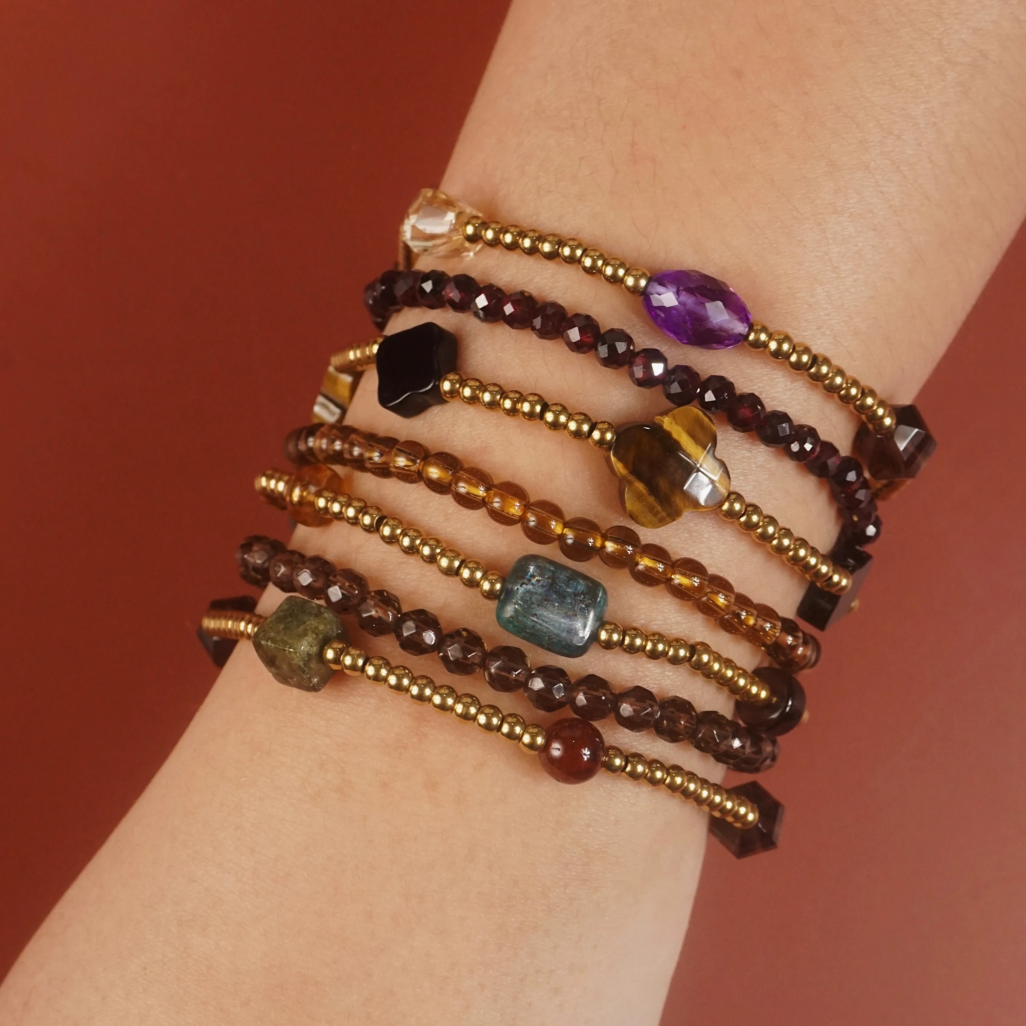 Smoky Quartz, African Green Garnet, and Hessonite Garnet