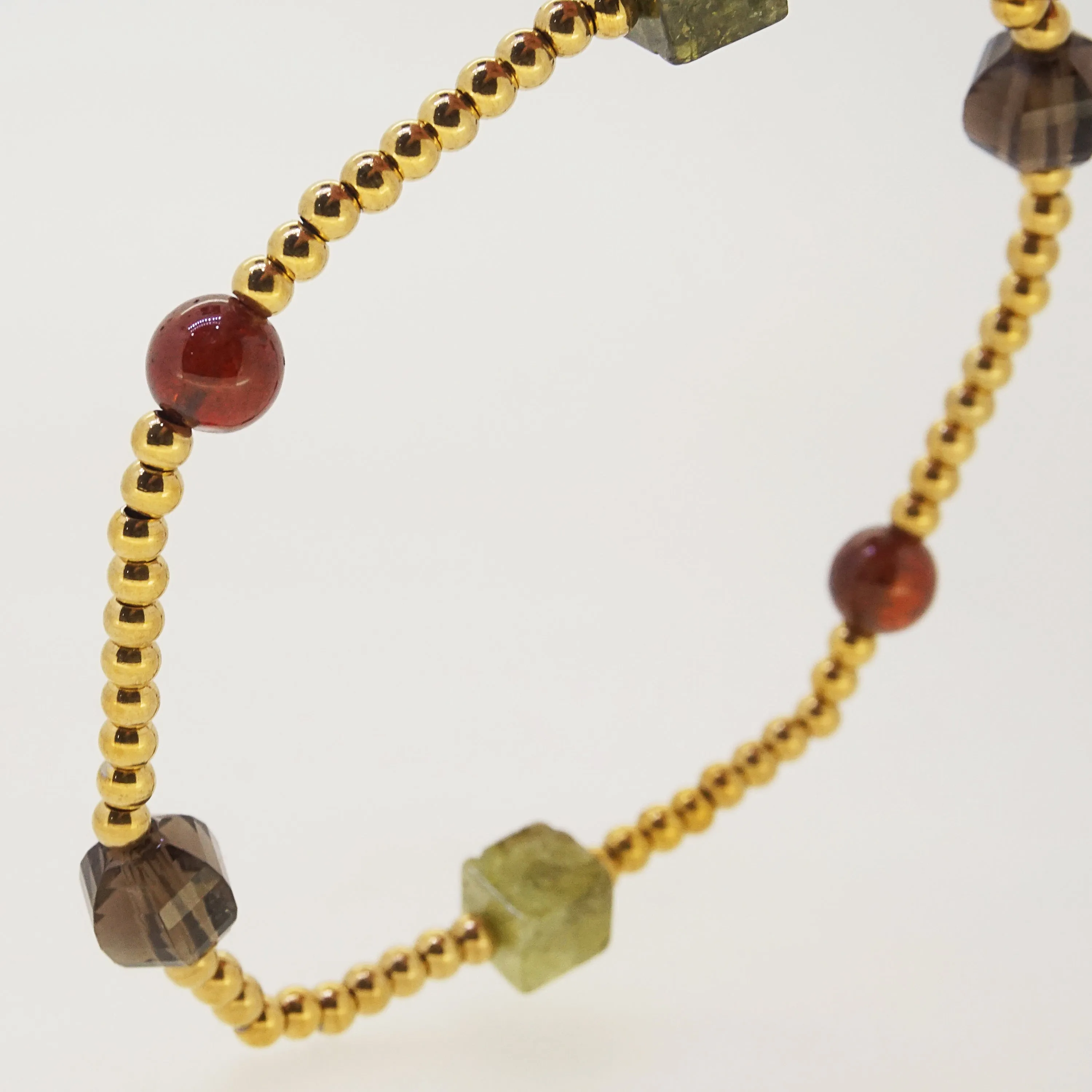Smoky Quartz, African Green Garnet, and Hessonite Garnet