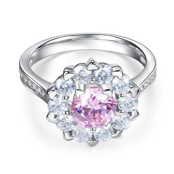 Snowflake 925 Sterling Silver Wedding Promise Anniversary Ring 1 Ct Fancy Pink Simulated Diamond